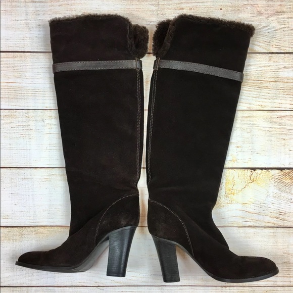 J Crew Italy shearling cuff suede boots sz 7 - Picture 3 of 9
